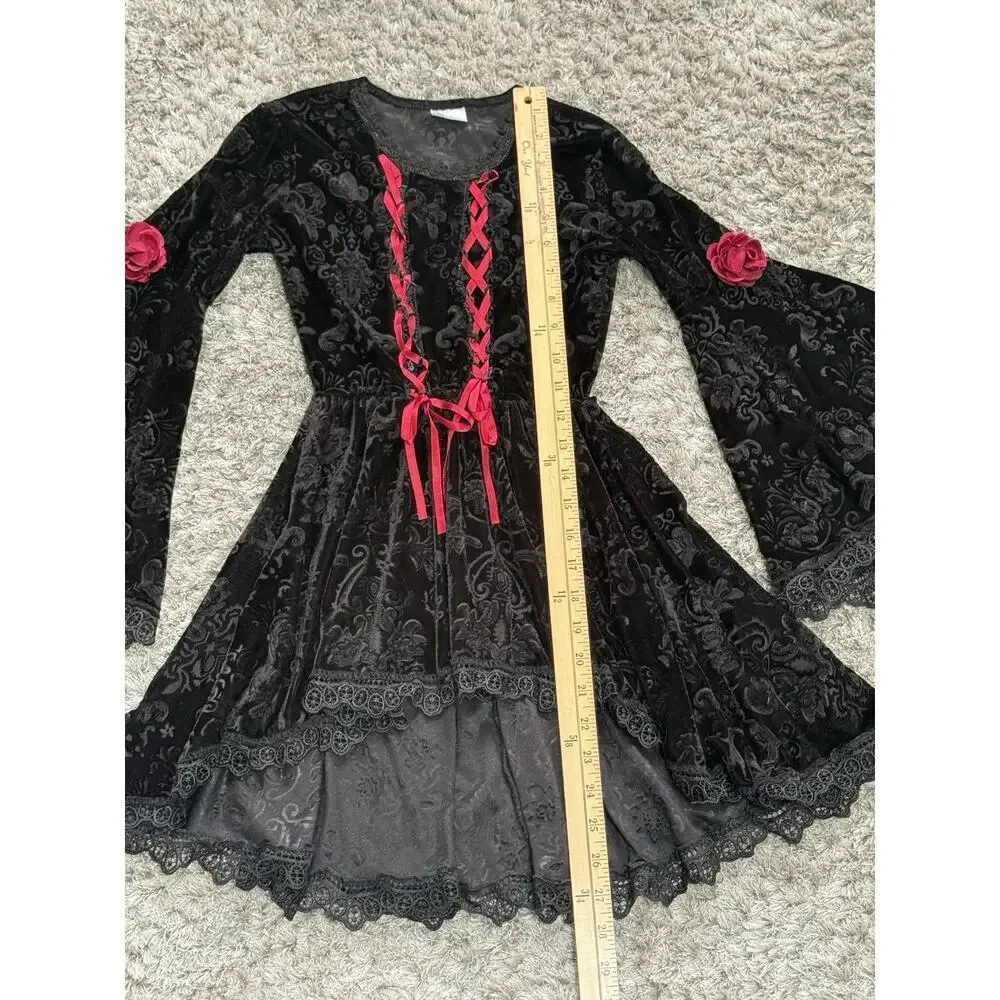 Gothic Velvet Lace Bell Sleeve Dress Girls S Black Witchy Renaissance Costume